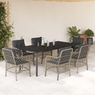 vidaXL Set Comedor Jard&iacute;n 7 Pzas Y Cojines Rat&aacute;n Sint&eacute;tico Gris Claro Vidaxl