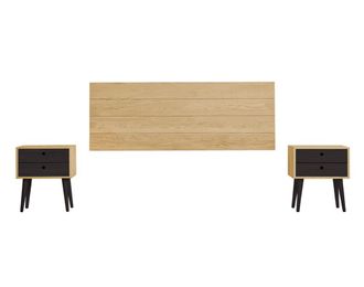 HOGAR 24 Cabecero Acabado Madera + 2 Mesitas Flotantes dos cajones Cera/Negro