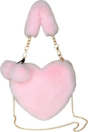 Generic Heart-shaped faux plush bag stylish and cute shoulder chain bag(pink,25 * 20 * 18cm)