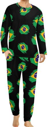 Generic Brazil Flag Mens Pajama Set Novelty Soft Long Sleeve Sleepwear Lounge PJ With Pocket XL