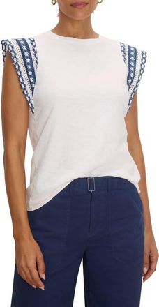 Nic+Zoe Lace Trim Cotton Slub Top in Paper White at Nordstrom, Size Xx-Large