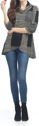 Papillon Multi Stripe Patch Cowl Neck Crossover Top In Black / Beige