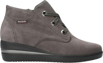 Mephisto Grijze Su&egrave;de Enkellaars - Wijd Model - Dames - Veterlaarzen - Grijs - 35 EU - Su&egrave;de - Schoenen