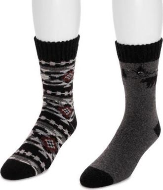 Muk Luks Wool Blend Socks 2 Pair Pack in Navy/medium Grey Heather at Nordstrom