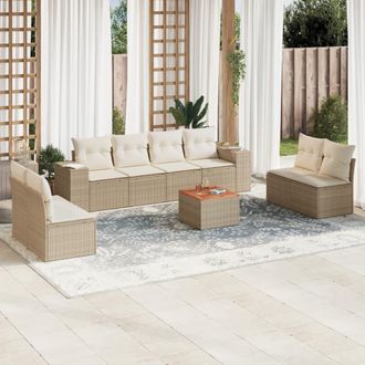 vidaXL Set De Sof&aacute;s De Jard&iacute;n 9 Pzas Con Cojines Rat&aacute;n Sint&eacute;tico Beige Vidaxl