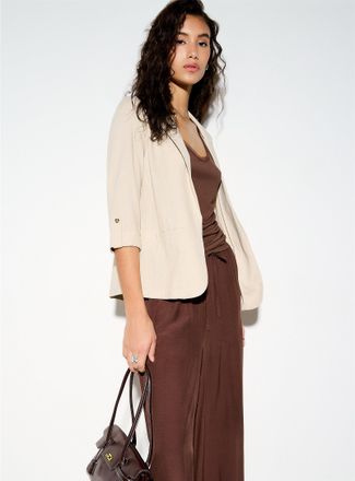 Vero Moda Womens Cropped linen-blend open blazer