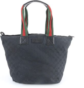 Gucci Black Leather Canvas Handbag Shoulder Bag Tote Bag (Pre-Owned)