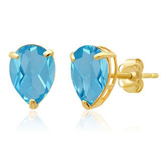 MAX + STONE 14k Yellow or White Gold Teardrop 8mm Gemstone Pear Shape Stud Earrings