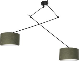 QAZQA Qazqa Moderno L&aacute;mpara Colgante Negra Con Pantalla De 35 Cm Verde Ajustable 2 Luces - Blitz Textil /acero Redonda Adecuado Para Led Max. 2 X 60 Watt