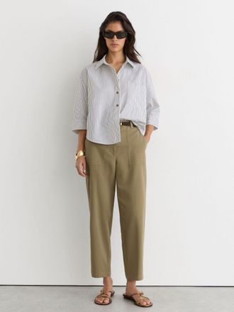 Reiss Khaki Green Cotton-lyocell Tapered Trousers, 10R
