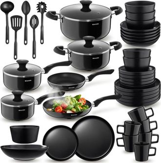 TecTake Set cucina 6 persone con 45 pezzi di stoviglie e pentole