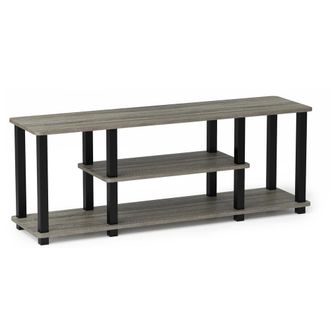 Furinno Turn-S-Tube No Tools 3D 3-Tier Entertainment TV Stands with Square Tube, French Oak Grey/Black, 18027GYW/BK