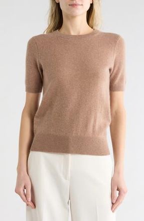 Nordstrom Short Sleeve Cashmere Sweater in Tan Gingersnap Heather at Nordstrom Rack, Size Xx-Small