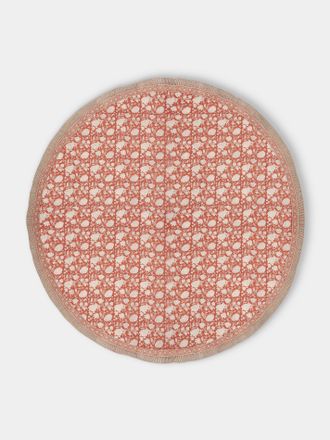Chamois Indian Rose Block-Printed Linen Round Tablecloth (86.5in/2.2m)