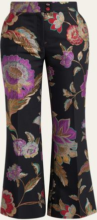 Valentino Garavani Metallic Floral Jacquard Flare Ankle Pants
