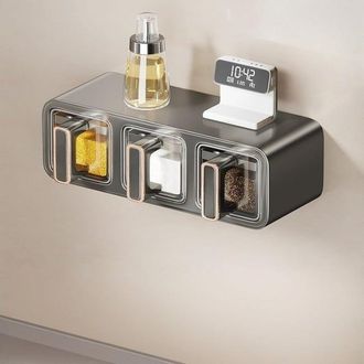 OEM Caja Para Especias De Cocina, Juego De 3 Botes Para Especias, Montaje En Pared, No Requiere Taladrar, Para Almacenar Sal Y Otros Condimentos - 26,5 &times; 