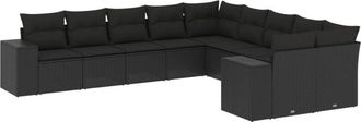 vidaXL Set De Sof&aacute;s De Jard&iacute;n 10 Pzas Cojines Rat&aacute;n Sint&eacute;tico Negro Vidaxl