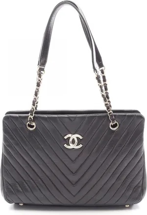 Chanel Black Leather Handbag Tote Bag (Pre-Owned)
