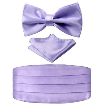 Alizeal Mens Solid Pre-tied Party Adjustable Bow Tie, Cummerbund and Pocket Square Gift Set, Lilac