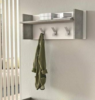 Dmora Dmora Muebles De Entrada Narciso, Perchero Con 3 Ganchos, Estante De Almacenamiento De Pasillo, 100% Made In Italy, Cm 90x29h34, Blanco Y Cemento, Con
