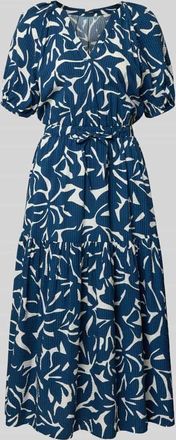 Zero Midikleid aus Viskose-Baumwoll-Mix mit V-Ausschnitt in Blau, Gr&ouml;&szlig;e 34