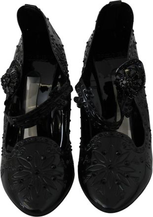 Dolce & Gabbana Womens Black Floral Crystal Cinderella Heels Shoes Pvc
