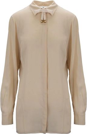 Elisabetta Franchi Button Blouse met Strikdetail - Dames - Overhemden - Beige - XL - Overhemden