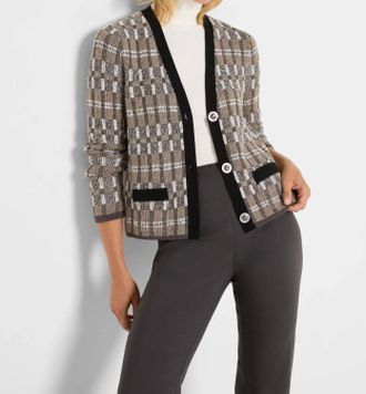 Nic+Zoe Grayson Grid Mix Sweater Cardigan In Black Multi
