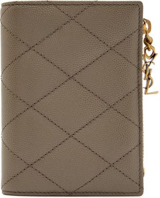Saint Laurent Quilted Pebbled Leather Wallet - Taupe - One Size