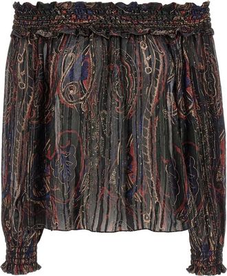 Saint Laurent Overhemden, Dames, Veelkleurig, S, Geplooide blouse in Lurex Paisley zijde