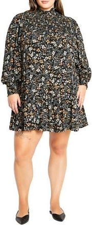 City Chic Cece Floral Long Sleeve Shift Dress in Ditsy at Nordstrom Rack, Size 3Xl/26W