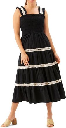 Karen Kane Tiered Midi Dress in Black W/Natural at Nordstrom, Size X-Large
