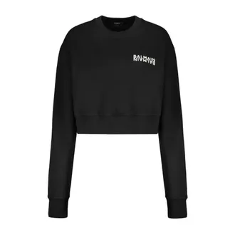 Balmain Sweatshirts, female, Black, Size: XS Cropped Logo Sweatshirt