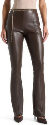 Mani&egrave;re De Voir Ninon Leather Fit And Flare Leggings With Chain in Brown at Nordstrom, Size Xx-Large