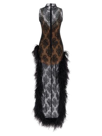 Giuseppe Di Morabito Lace and Feather Dress - Black