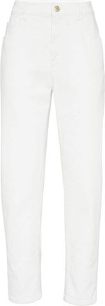 Brunello Cucinelli Monili-chain high-rise tapered jeans - women - Cotton/Spandex/Elastane - 46 - White