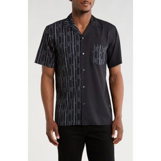 Von Dutch Logo Print Short Sleeve Button-Up Camp Shirt in Black Grey at Nordstrom Rack, Size X-Large