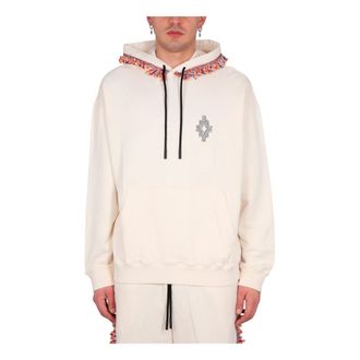Marcelo Burlon Hoodies, male, Beige, Size: S Fringes Comfort Hoodie
