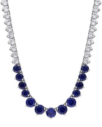 Rina Limor Silver 22.25 ct. tw. Lab-Grown Blue And White Sapphire Graduated Tennis Necklace