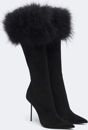 PARIS TEXAS Lidia suede and shearling knee-high boots
