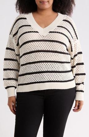 Sanctuary Airy Openwork Sweater in Chalk White/Black at Nordstrom Rack, Size 1 X