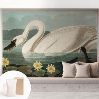 Tulup Carta Da Parati Non Tessuto - Con Colla Inclusa Per Camera Da Letto - Facile Da Applica - Motivo Decorativo Cigno E Ninfee 208x146 Cm