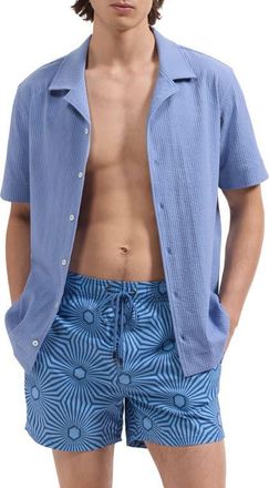 Bugatchi Cruz Print Swim Trunks in Cobalt at Nordstrom, Size Xx-Large