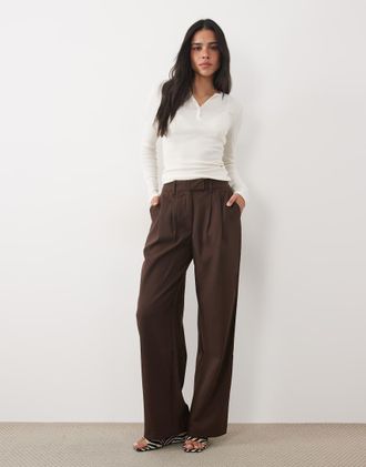 4th & Reckless pantaloni sartoriali a gamba larga a vita alta coordinati in chocolate-Marrone