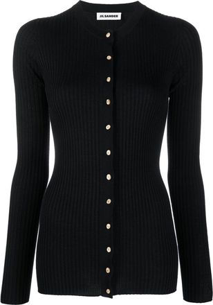Jil Sander round neck ribbed cardigan - women - Silk/Wool - 36 - Black