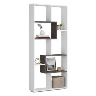 Dmora Librer&iacute;a Ddemira, Librer&iacute;a Multiposiciones Con 8 Compartimentos, Estanter&iacute;a De Oficina, Estante Separador De Ambientes, 80x25h180 Cm, Blanco Y Oxido -