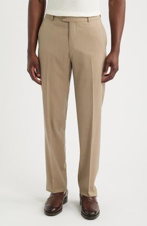 Berle Lightweight Flat Front Mesh Weave Wool Dress Pants in Wicker Light at Nordstrom, Size 38