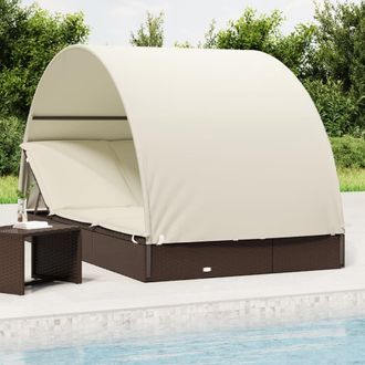 vidaXL Tumbona 2 Personas Toldo Redondo Rat&aacute;n Pe Marr&oacute;n 211x112x140 Cm Vidaxl