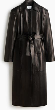 H&M Ledermantel mit Bindeg&uuml;rtel - Schwarz