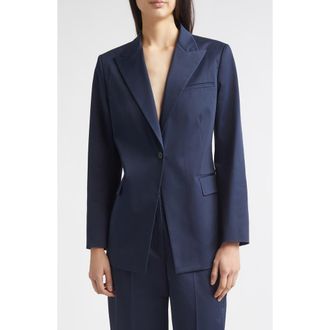 Nellie Partow Bow Stretch Cotton Jacket in Navy at Nordstrom, Size 8